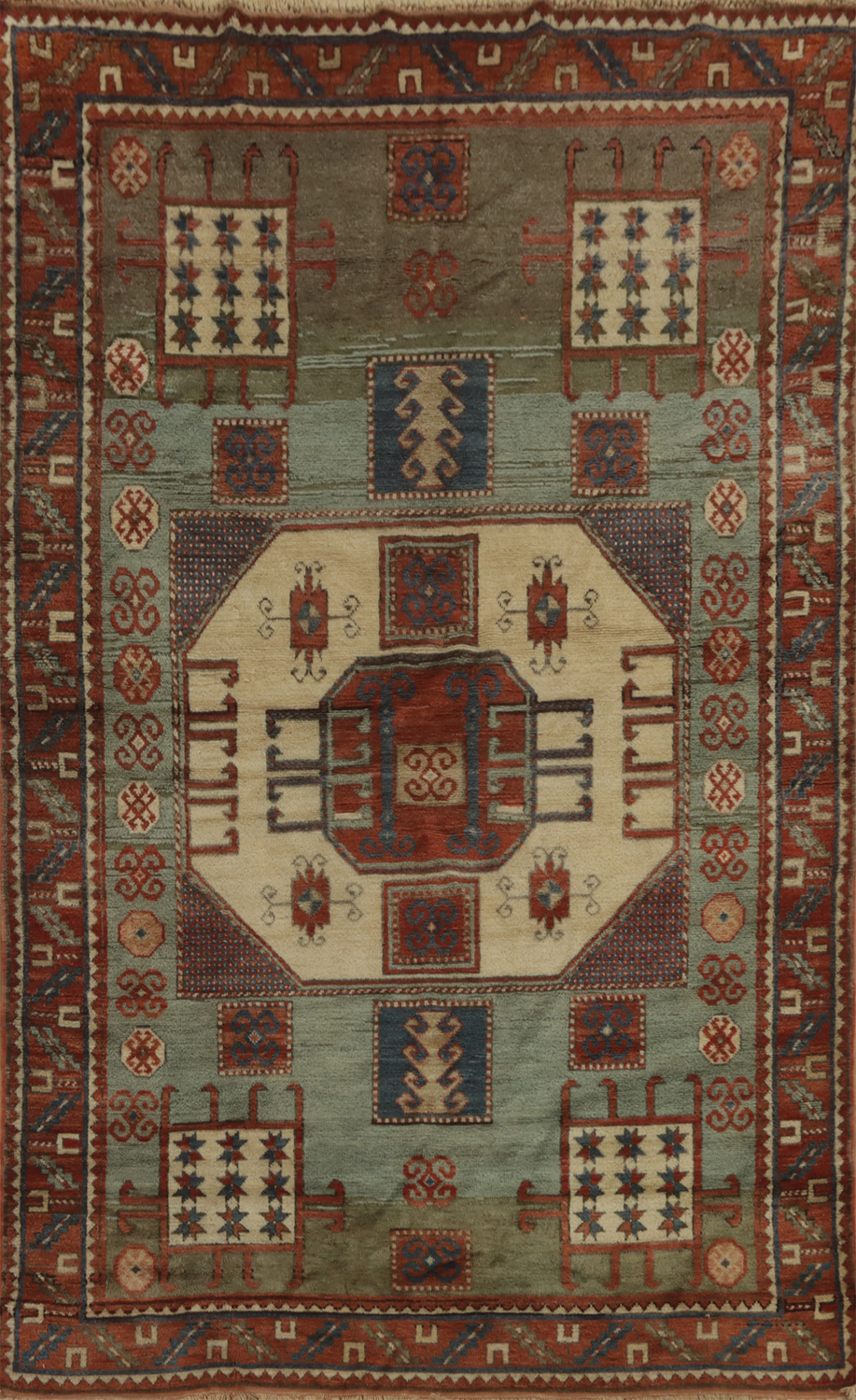 Pre-1900 Antique Kazak Vegetable Dye Area Rug 5x8