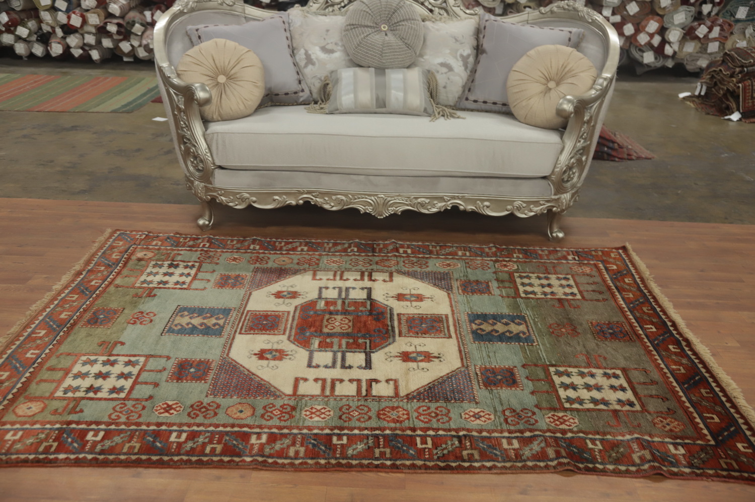 Pre-1900 Antique Kazak Vegetable Dye Area Rug 5x8