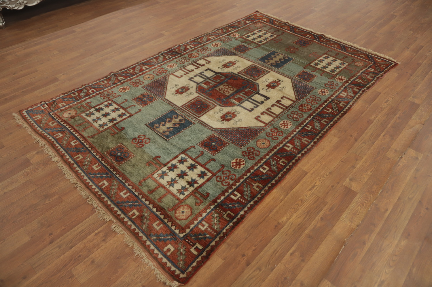 Pre-1900 Antique Kazak Vegetable Dye Area Rug 5x8