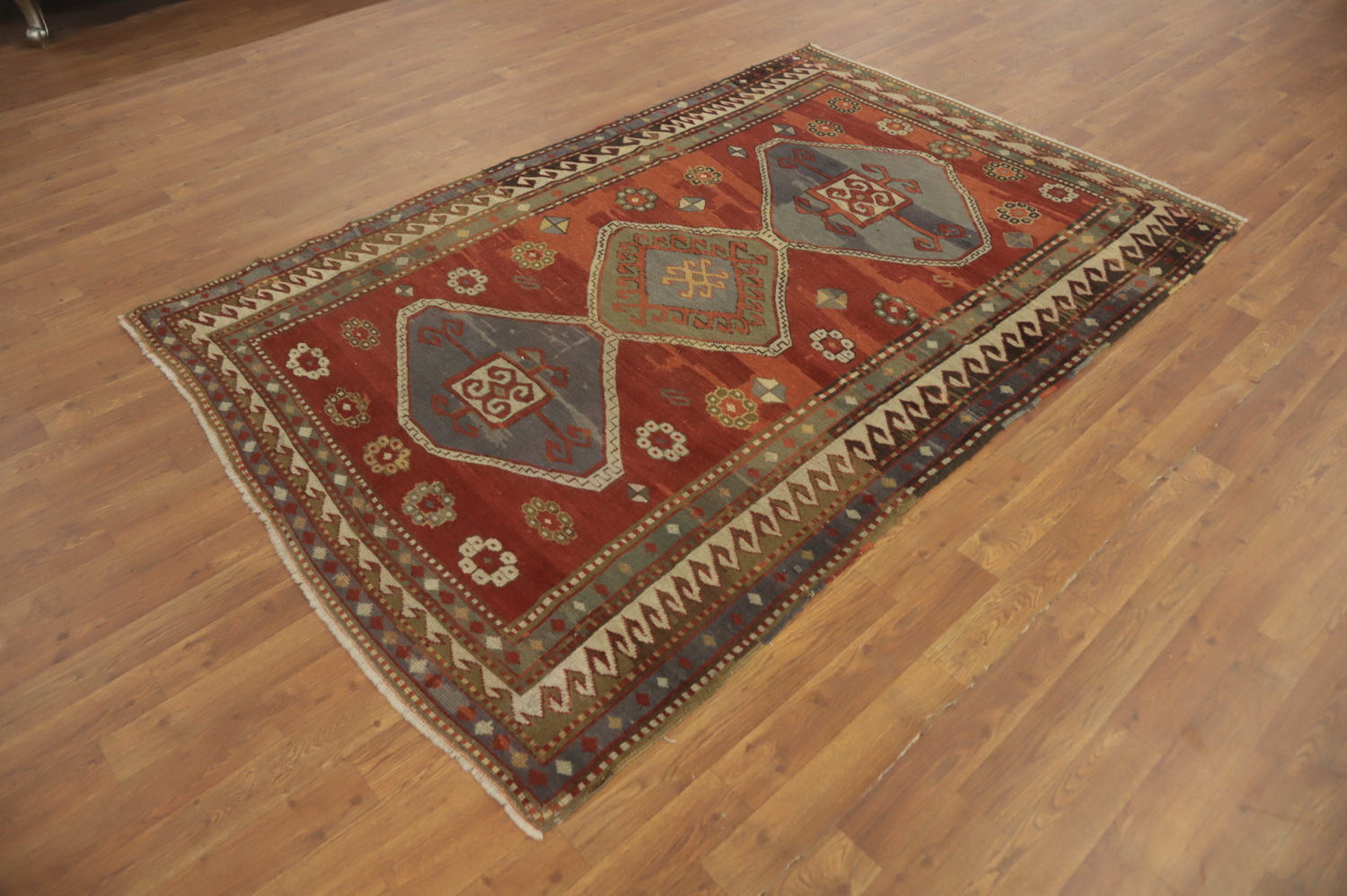 Pre-1900 Antique Kazak Vegetable Dye Rug 5x7