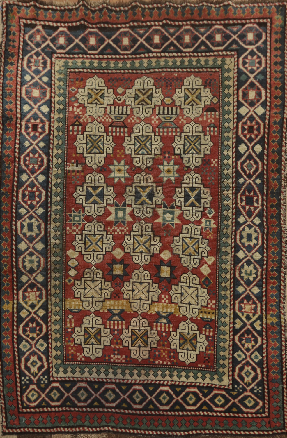 Pre-1900 Antique Vegetable Dye Kazak Oriental Rug 3x4