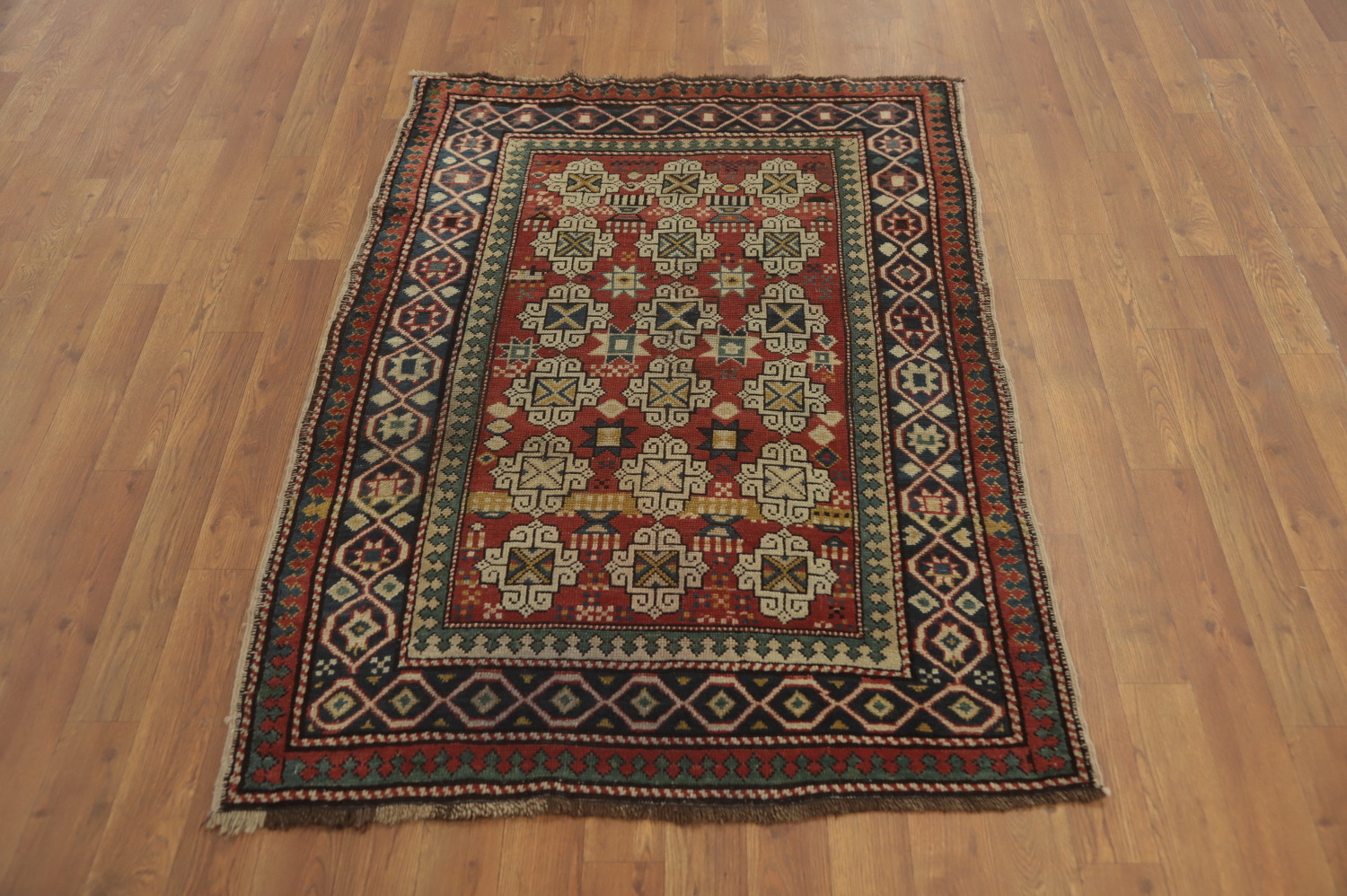 Pre-1900 Antique Vegetable Dye Kazak Oriental Rug 3x4