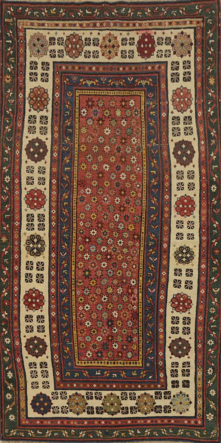 Pre-1900 Antique Kazak Vegetable Dye Runner Rug 3x7
