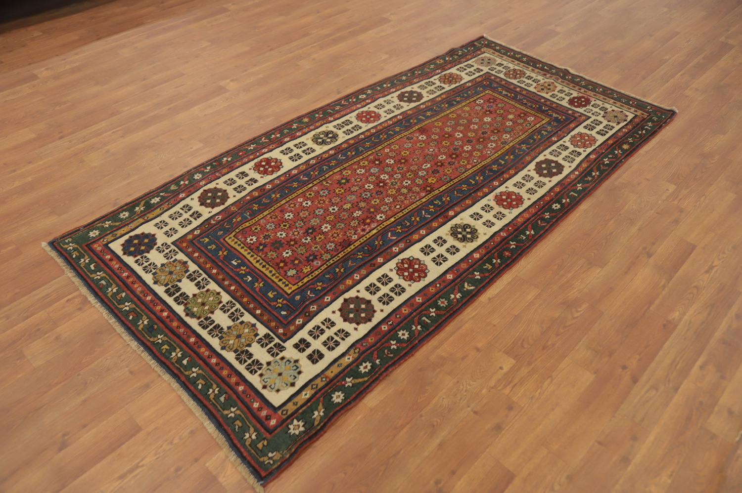 Pre-1900 Antique Kazak Vegetable Dye Runner Rug 3x7