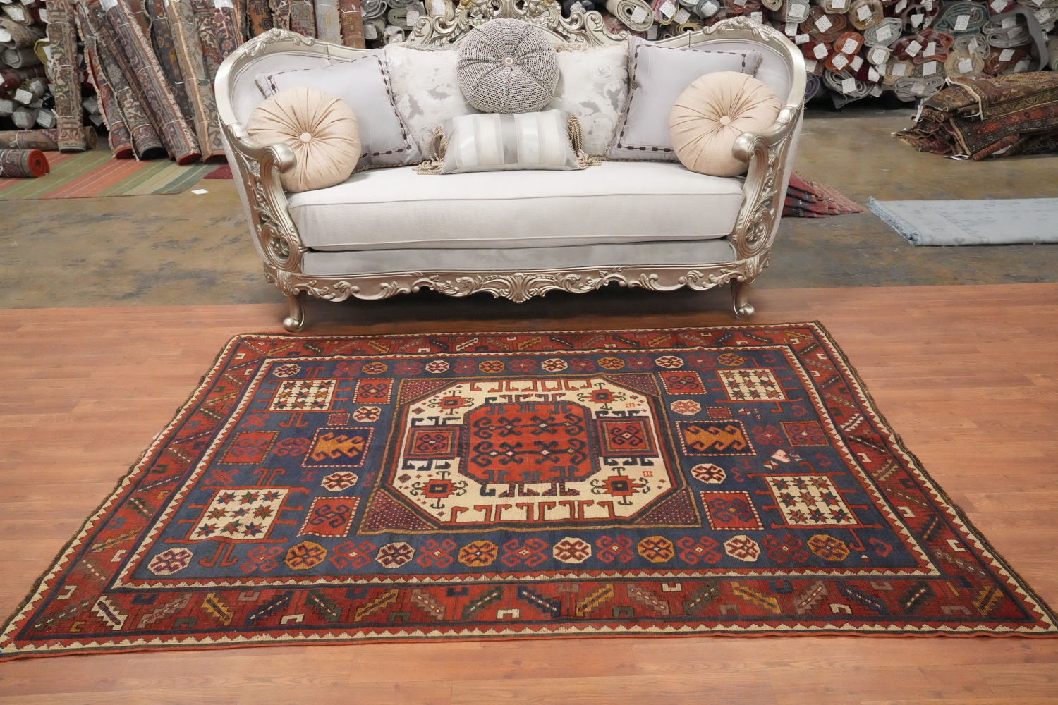 Pre-1900 Antique Kazak Vegetable Dye Rug 5x7