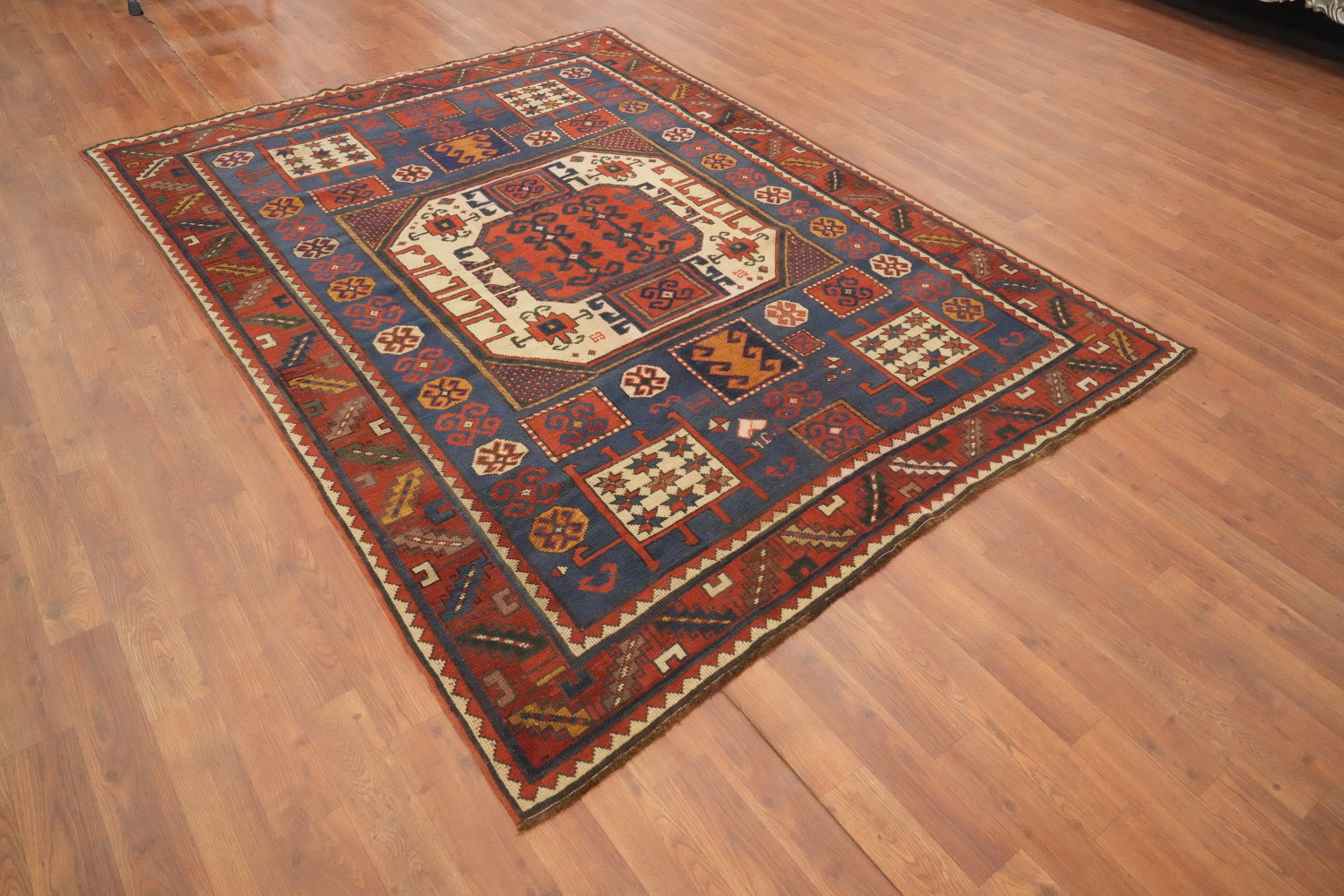 Pre-1900 Antique Kazak Vegetable Dye Rug 5x7