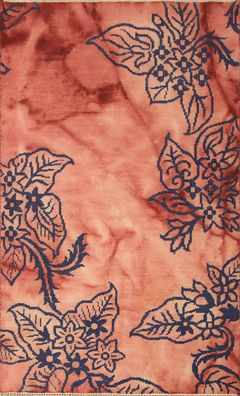 Vintage Coral Rug Enriched with Artistic Blue Floral Motifs 5x8