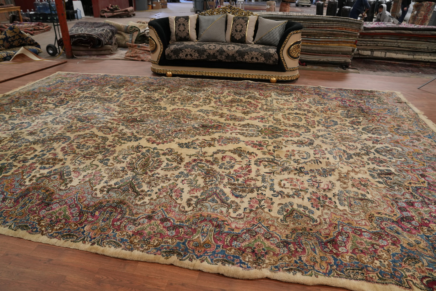 Antique Kerman Vegetable Dye Persian Large Rug 12x19