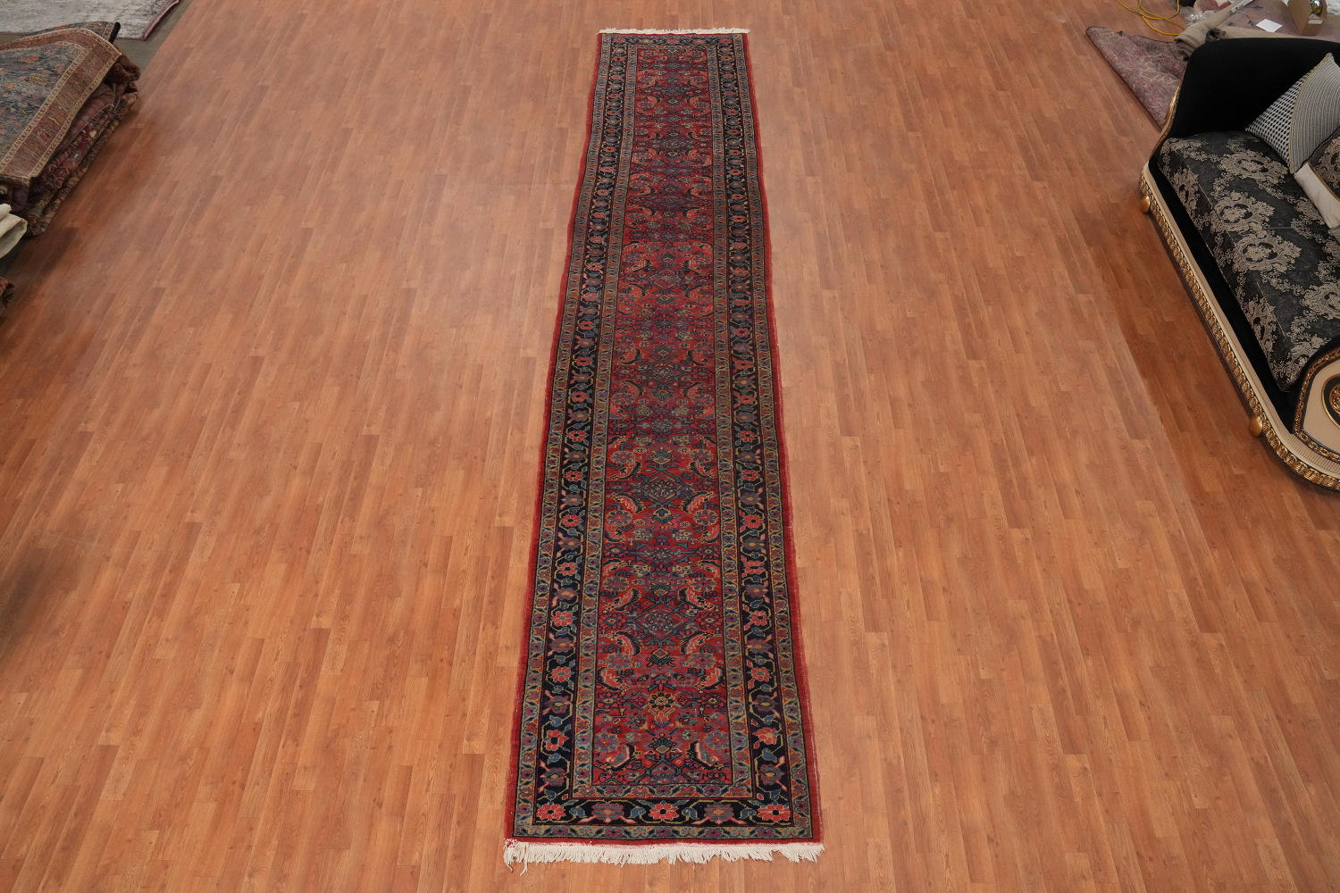 Antique Vegetable Dye Heriz Serapi Runner Rug 4x18