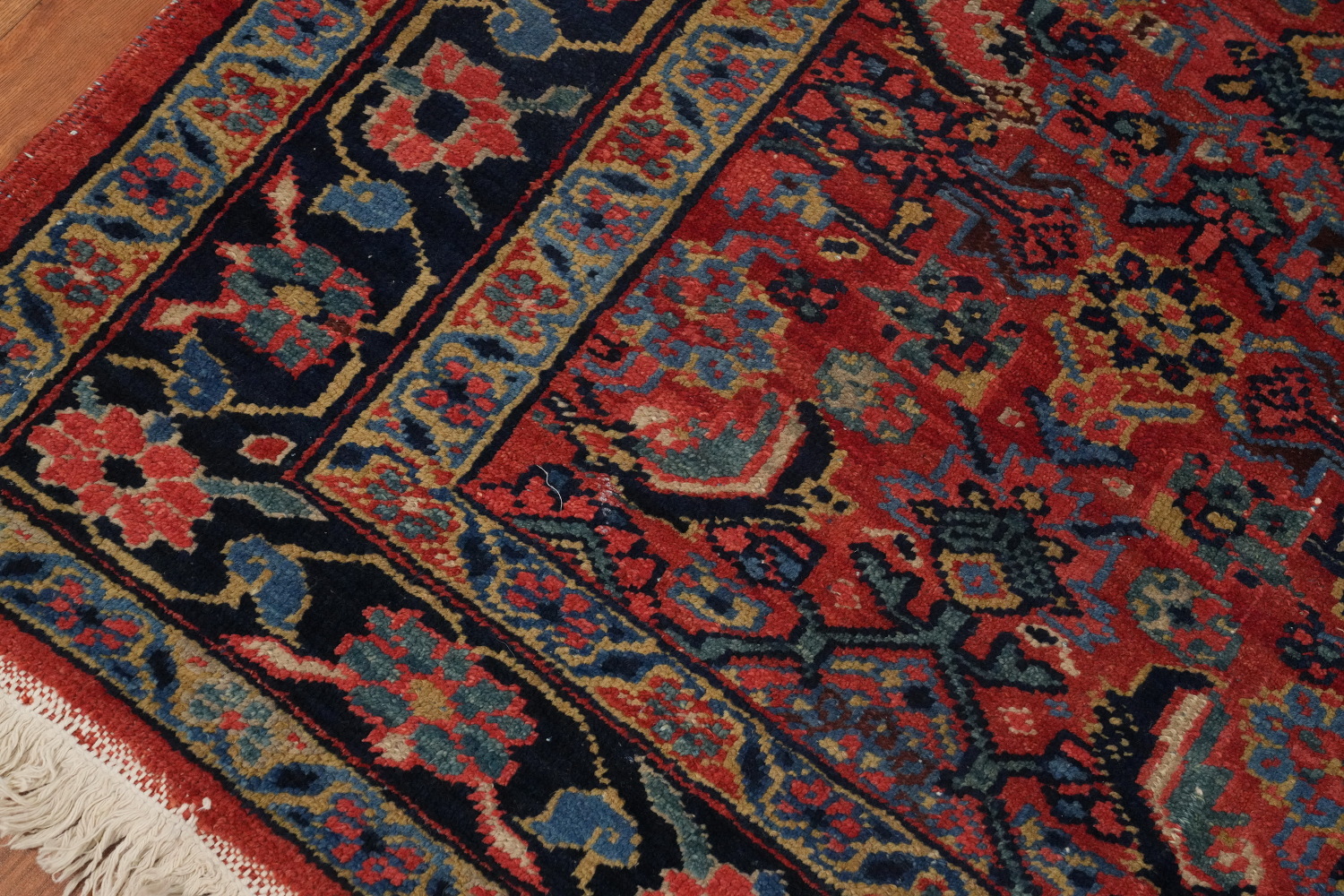 Antique Vegetable Dye Heriz Serapi Runner Rug 4x18