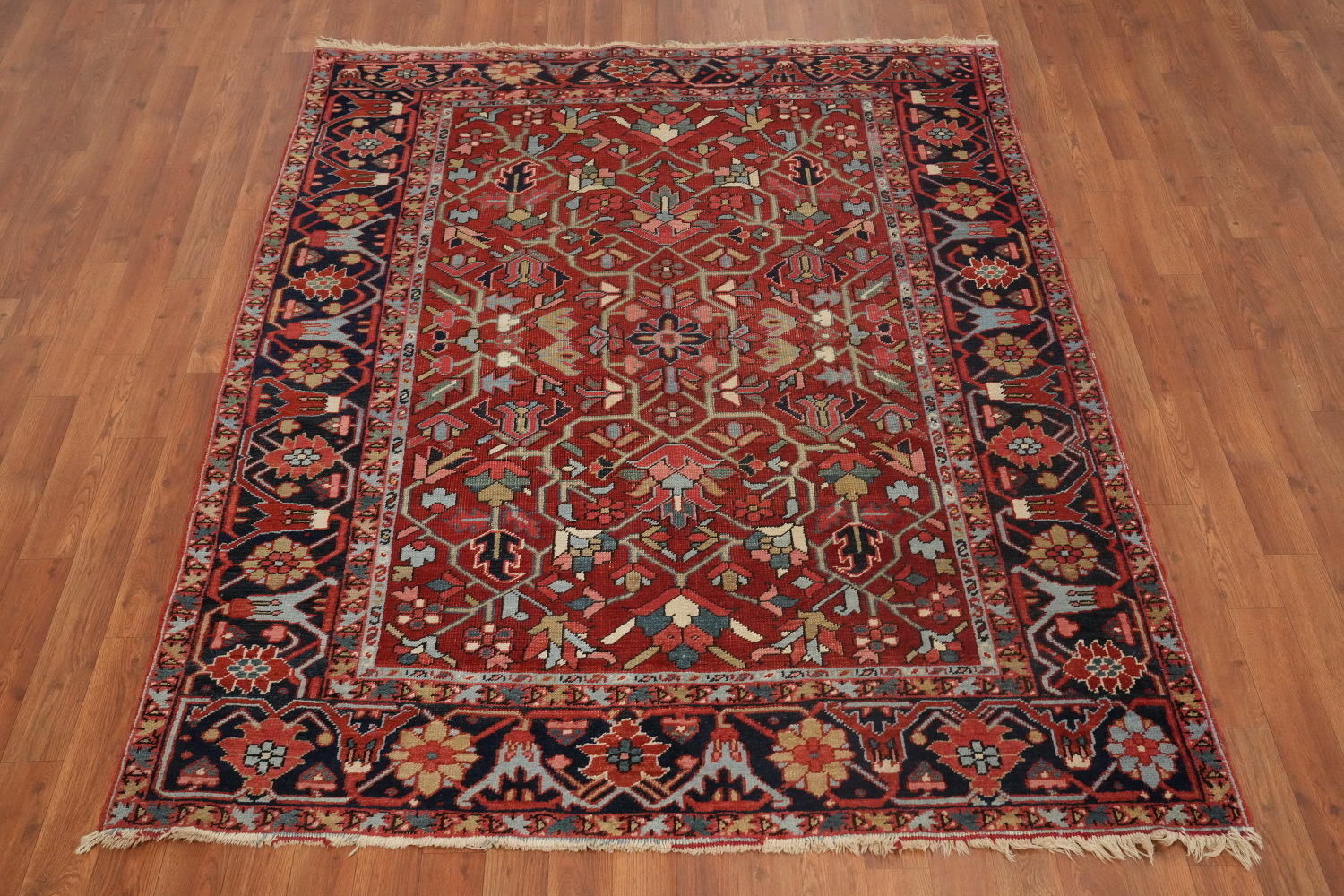 Pre-1900 Antique Vegetable Dye Heriz Serapi Persian Rug 5x6