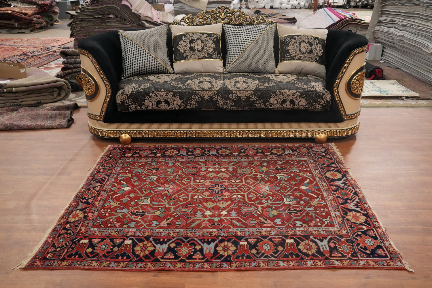 Pre-1900 Antique Vegetable Dye Heriz Serapi Persian Rug 5x6