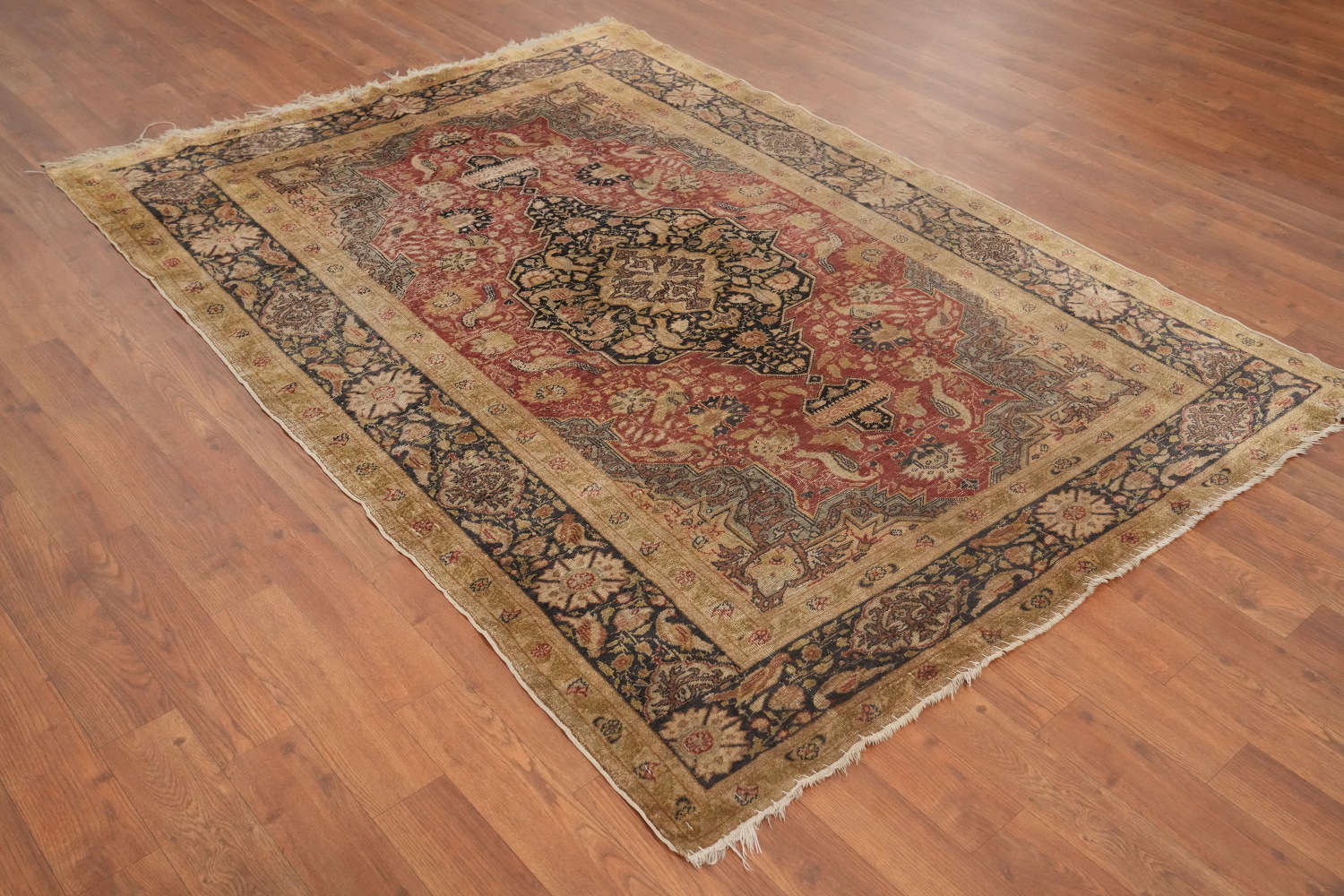 Pre-1900 Antique 100% Silk Hereke Vegetable Dye Rug 4x6