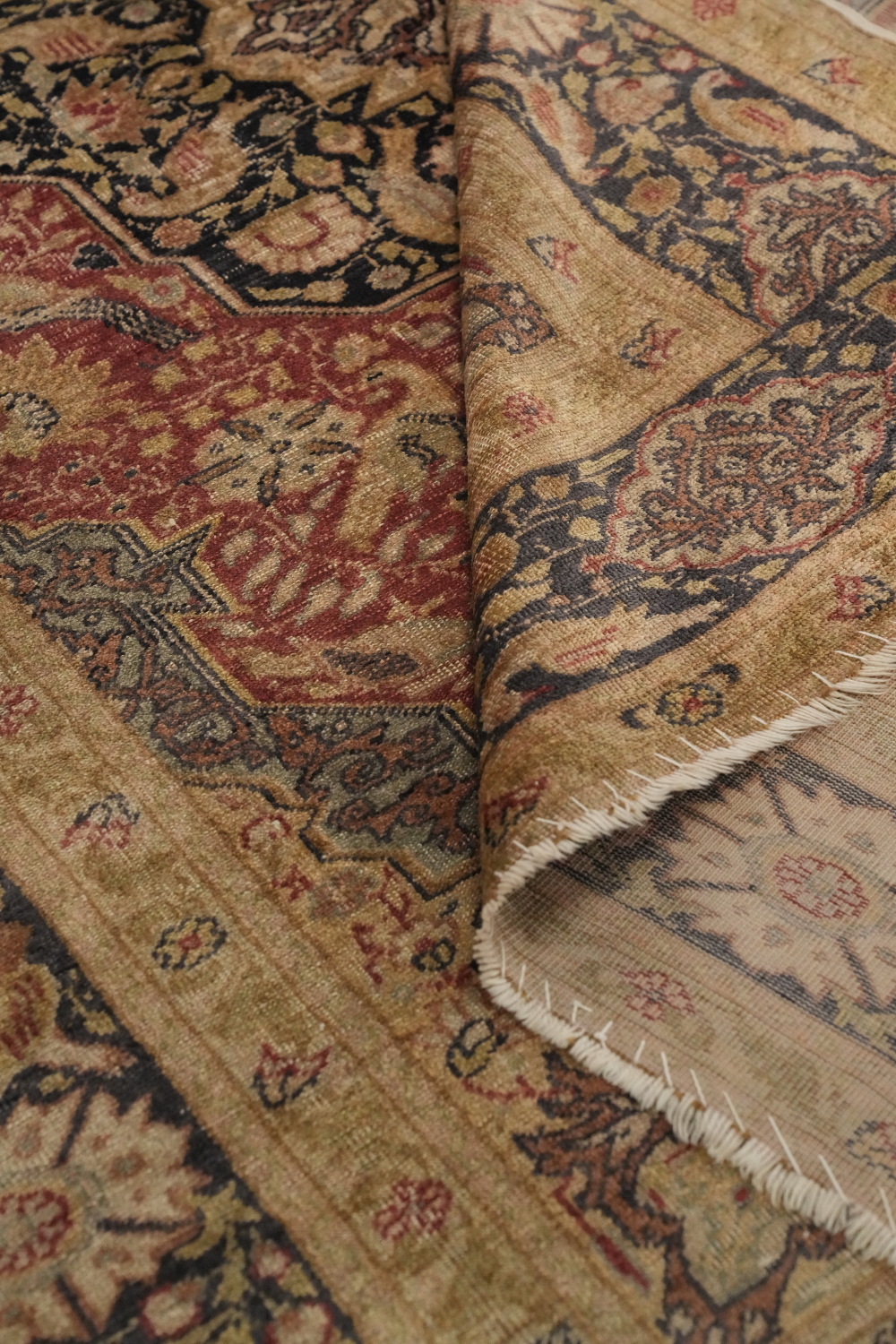 Pre-1900 Antique 100% Silk Hereke Vegetable Dye Rug 4x6