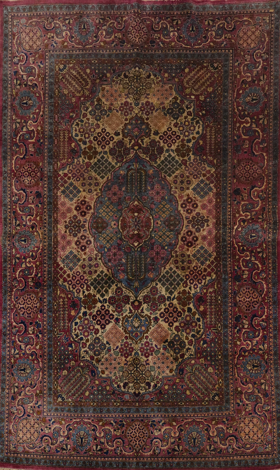 Pre-1900 Antique Vegetable Dye Silk Kashan Persian Rug 4x7