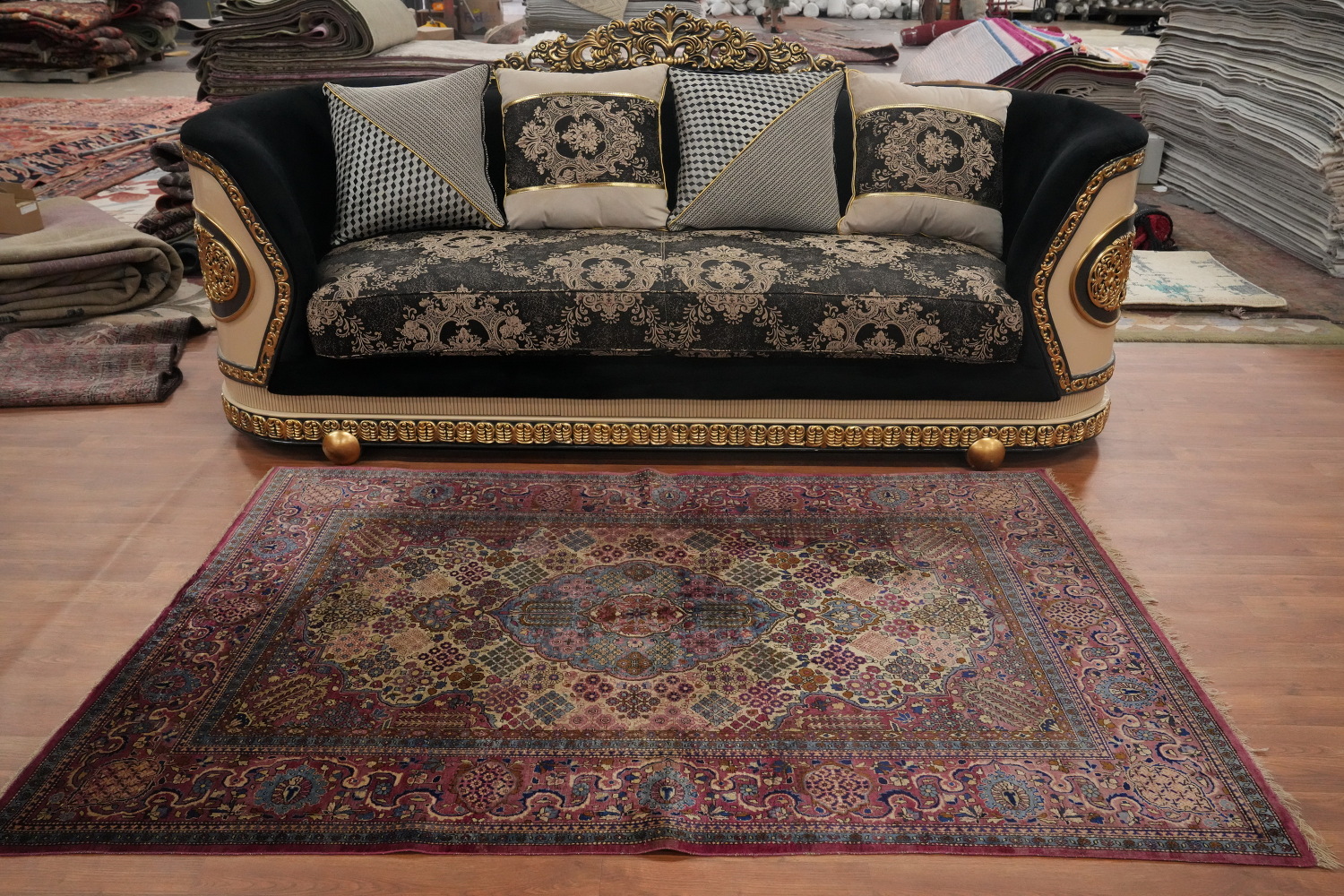Pre-1900 Antique Vegetable Dye Silk Kashan Persian Rug 4x7