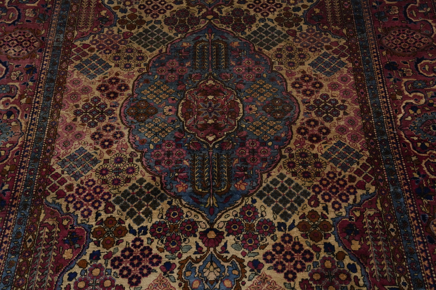 Pre-1900 Antique Vegetable Dye Silk Kashan Persian Rug 4x7