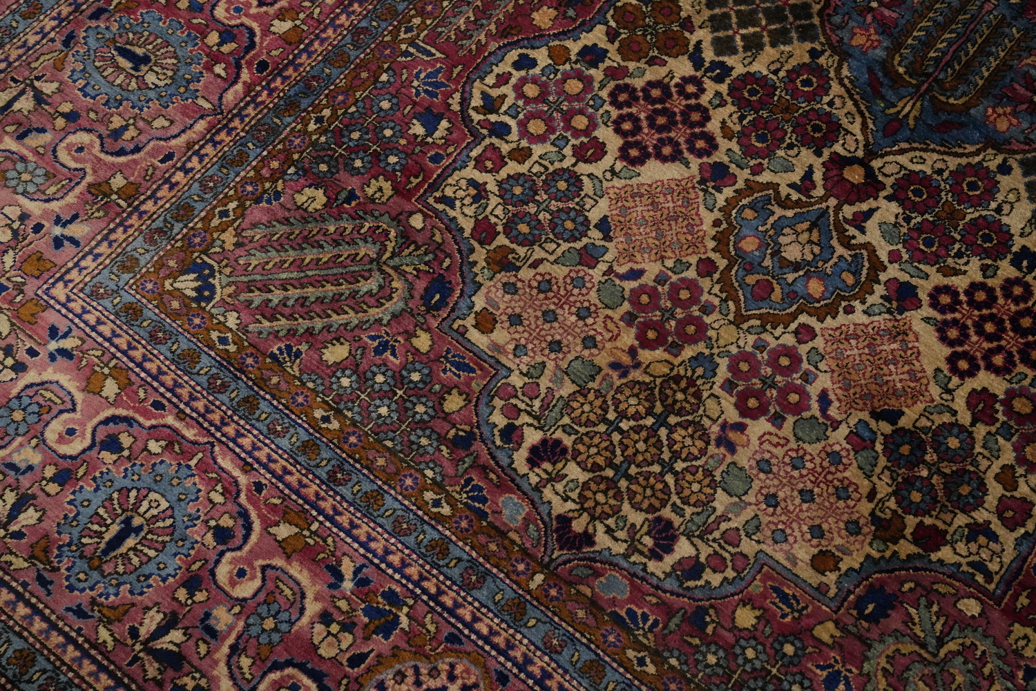Pre-1900 Antique Vegetable Dye Silk Kashan Persian Rug 4x7