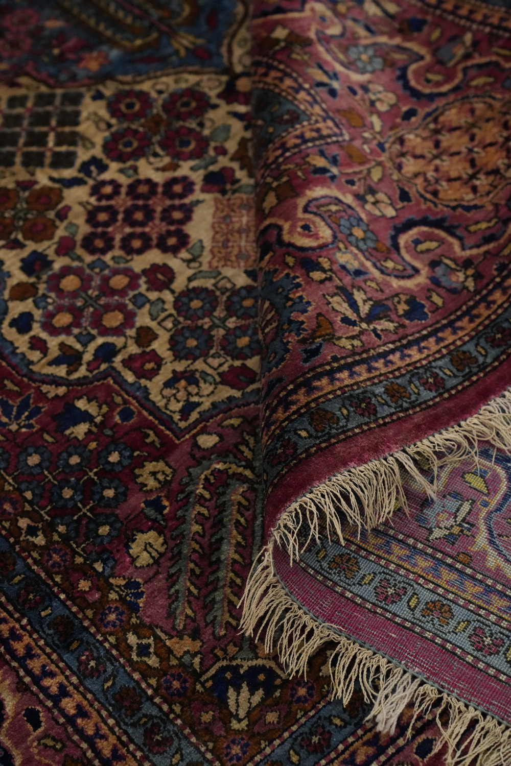 Pre-1900 Antique Vegetable Dye Silk Kashan Persian Rug 4x7