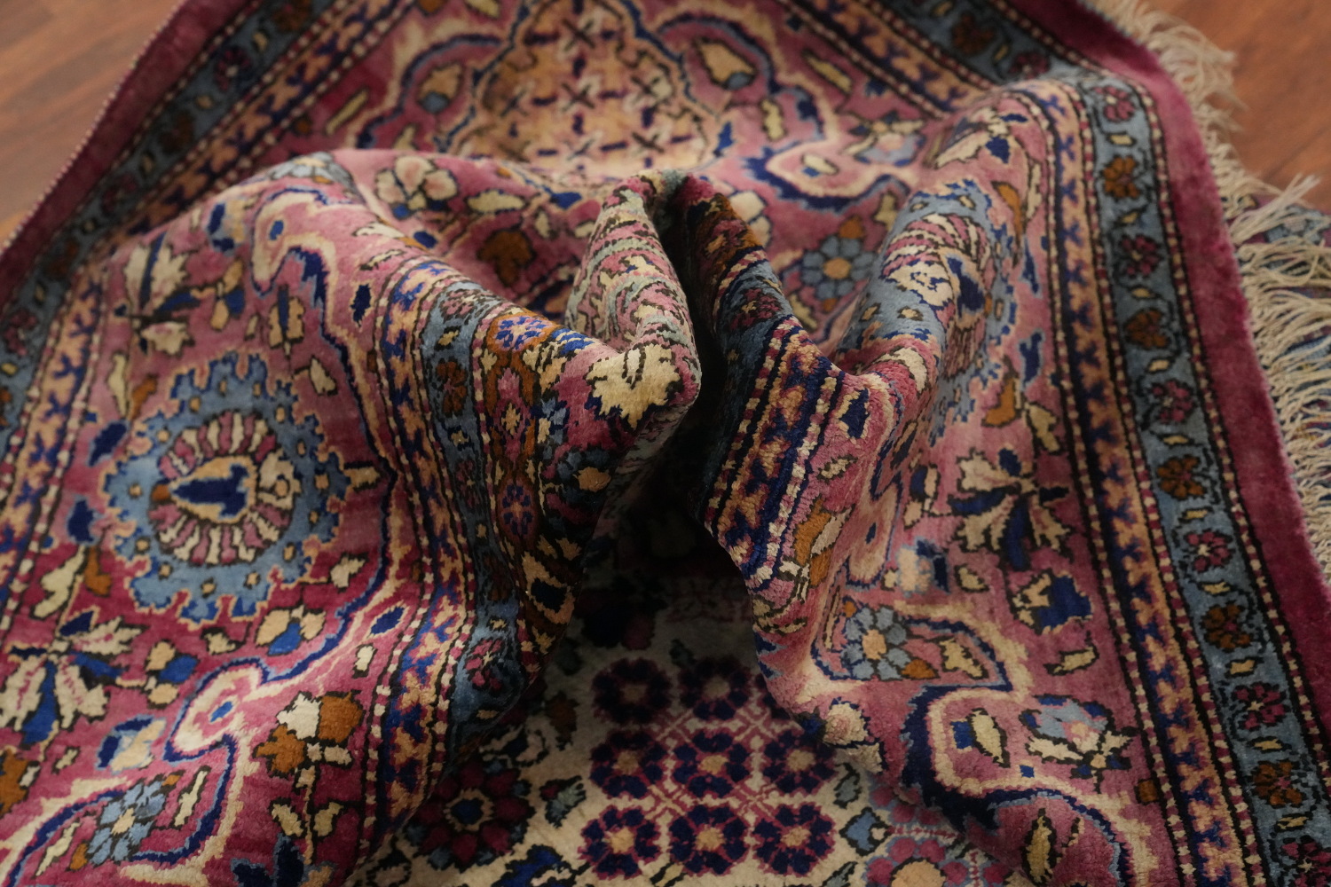 Pre-1900 Antique Vegetable Dye Silk Kashan Persian Rug 4x7