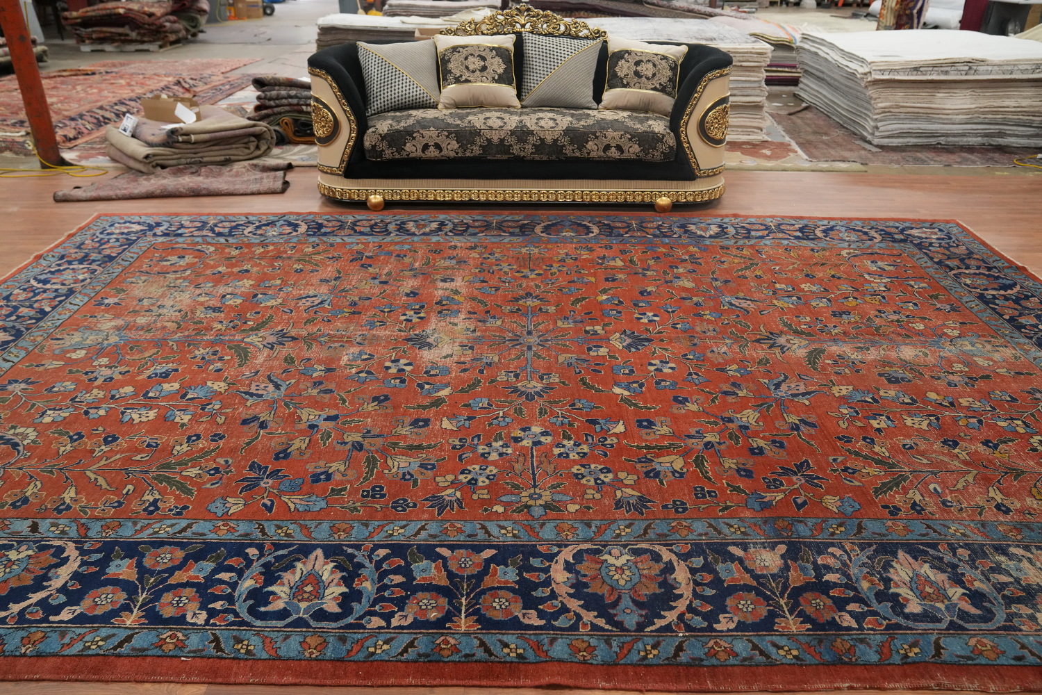 Pre-1900 Antique Sarouk Vegetable Dye Persian Rug 11x16