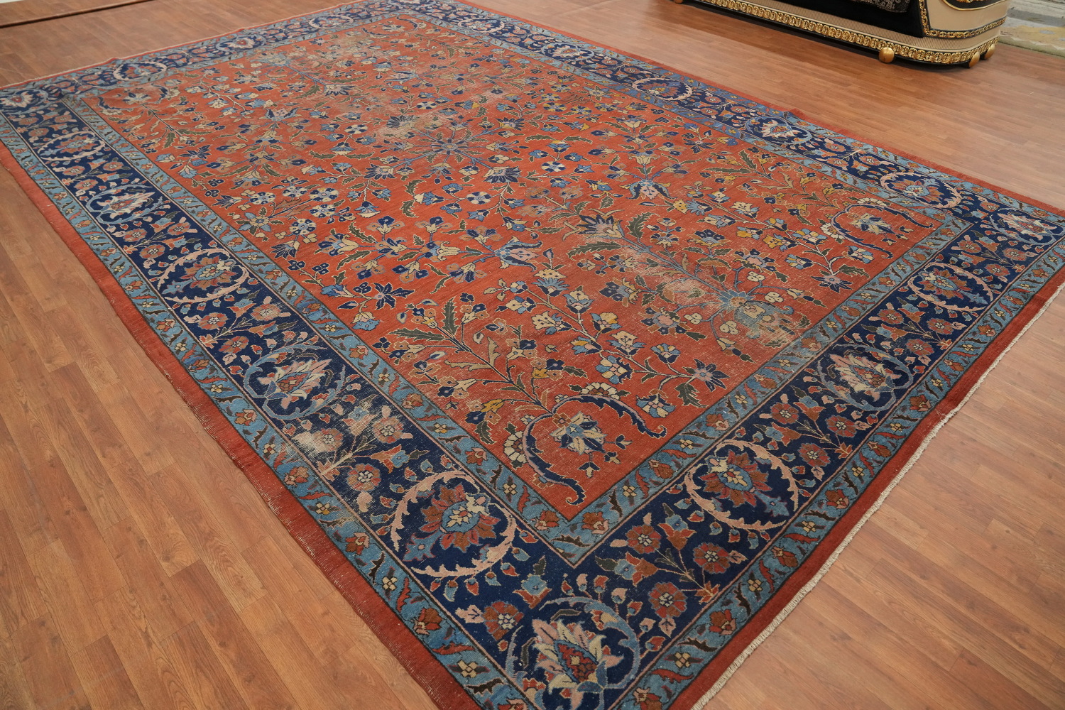 Pre-1900 Antique Sarouk Vegetable Dye Persian Rug 11x16