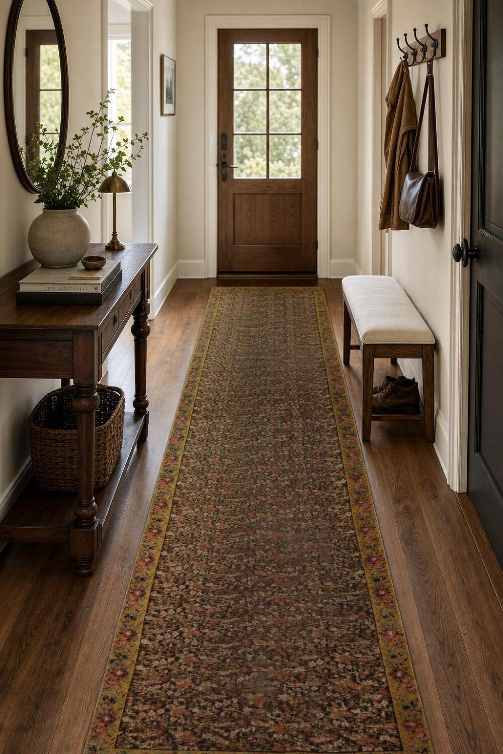 Pre-1900 Vegetable Dye Bakhtiari Persian Runner Rug 3x15