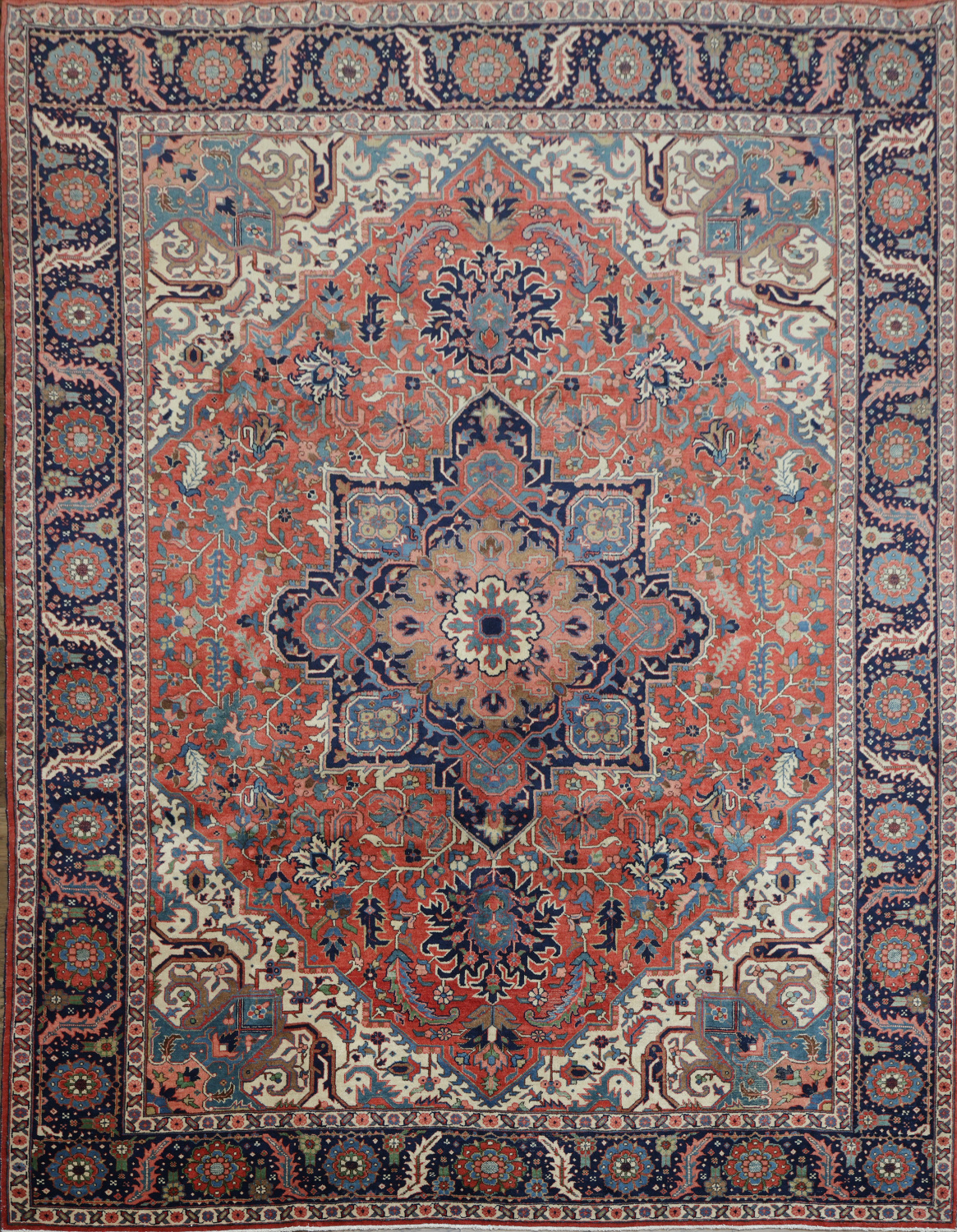 Vegetable Dye Red Blue and Pink Geometric Heriz Persian Area Rug 9x12