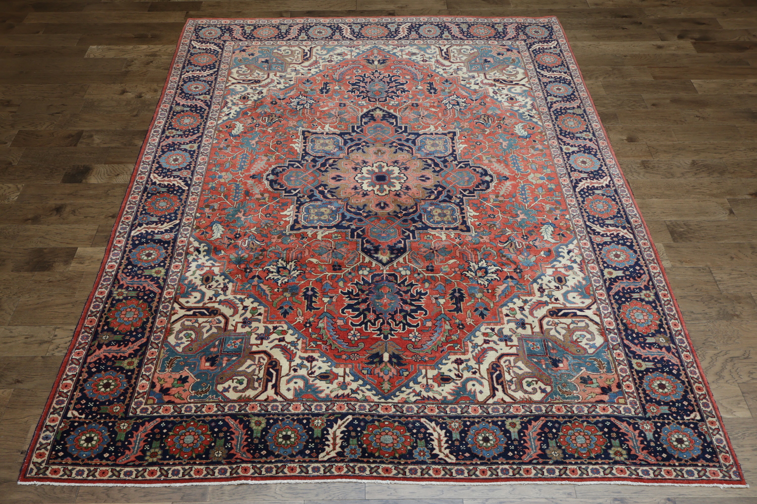 Vegetable Dye Red Blue and Pink Geometric Heriz Persian Area Rug 9x12