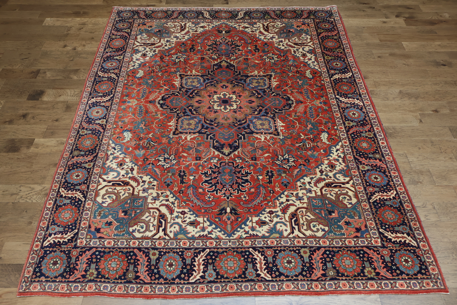 Vegetable Dye Red Blue and Pink Geometric Heriz Persian Area Rug 9x12