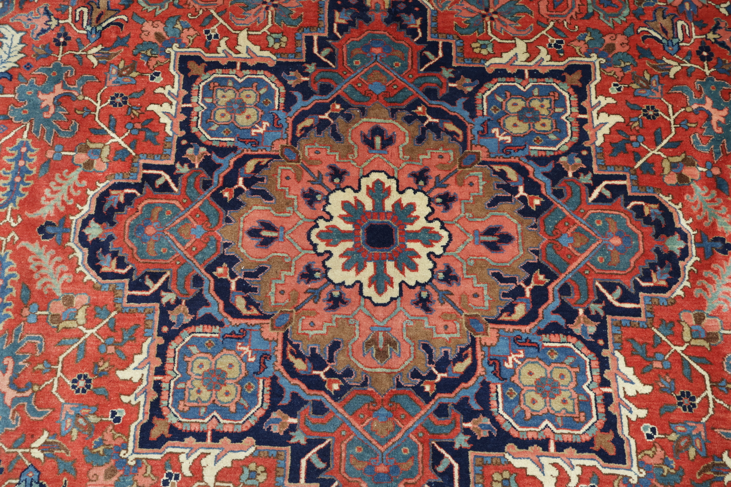 Vegetable Dye Red Blue and Pink Geometric Heriz Persian Area Rug 9x12