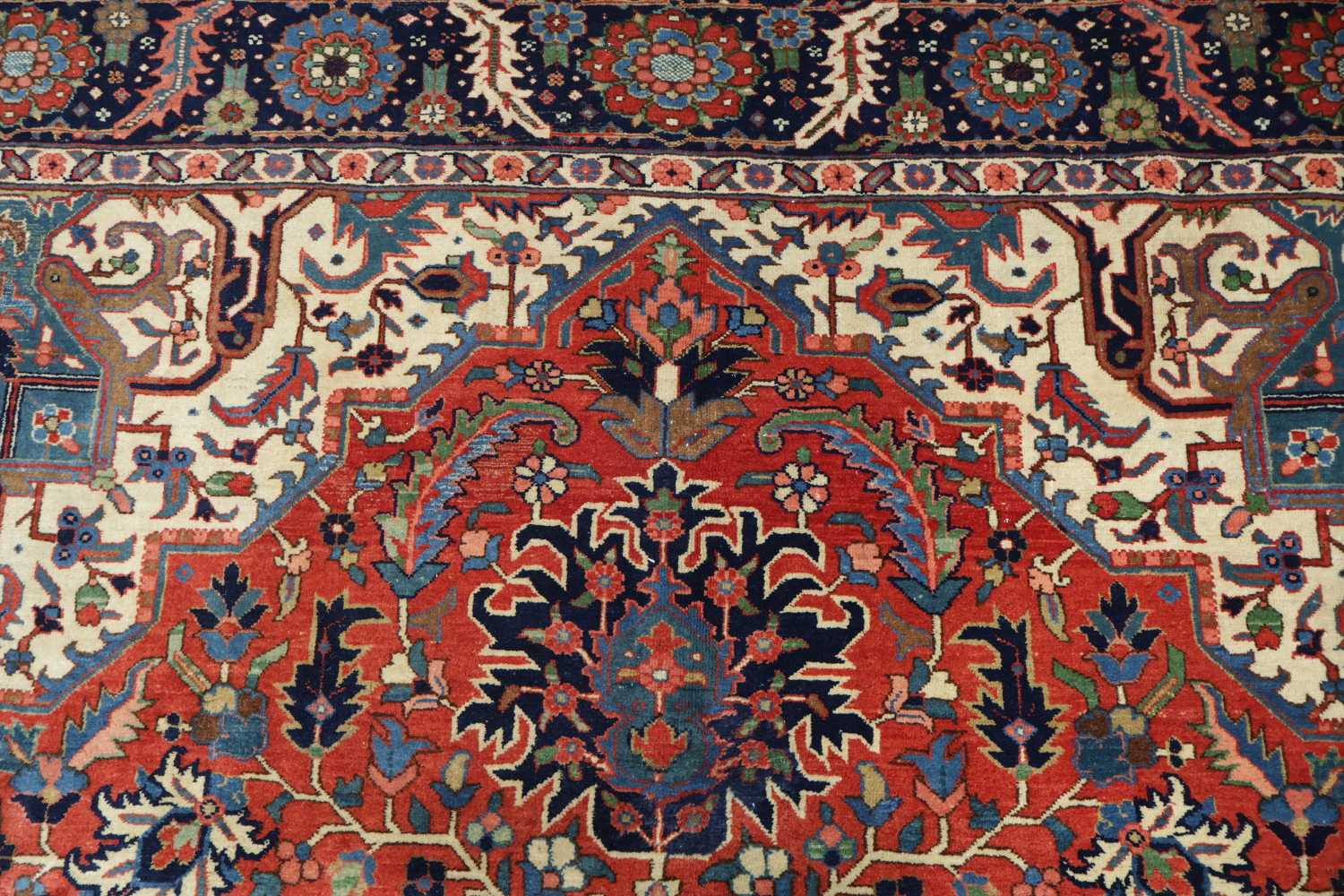 Vegetable Dye Red Blue and Pink Geometric Heriz Persian Area Rug 9x12