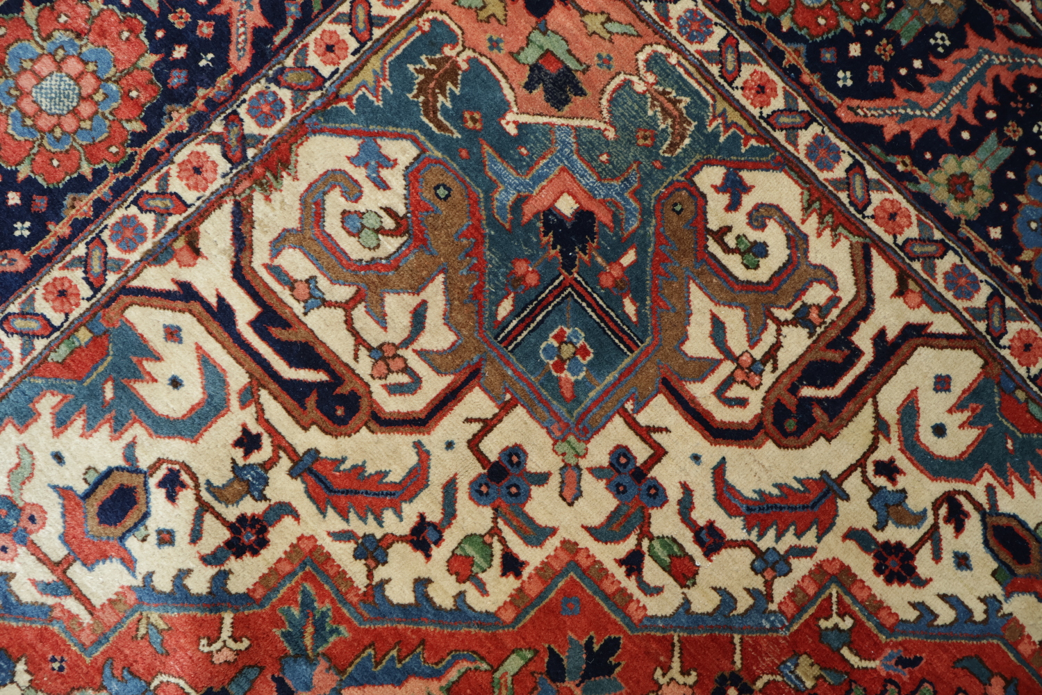 Vegetable Dye Red Blue and Pink Geometric Heriz Persian Area Rug 9x12