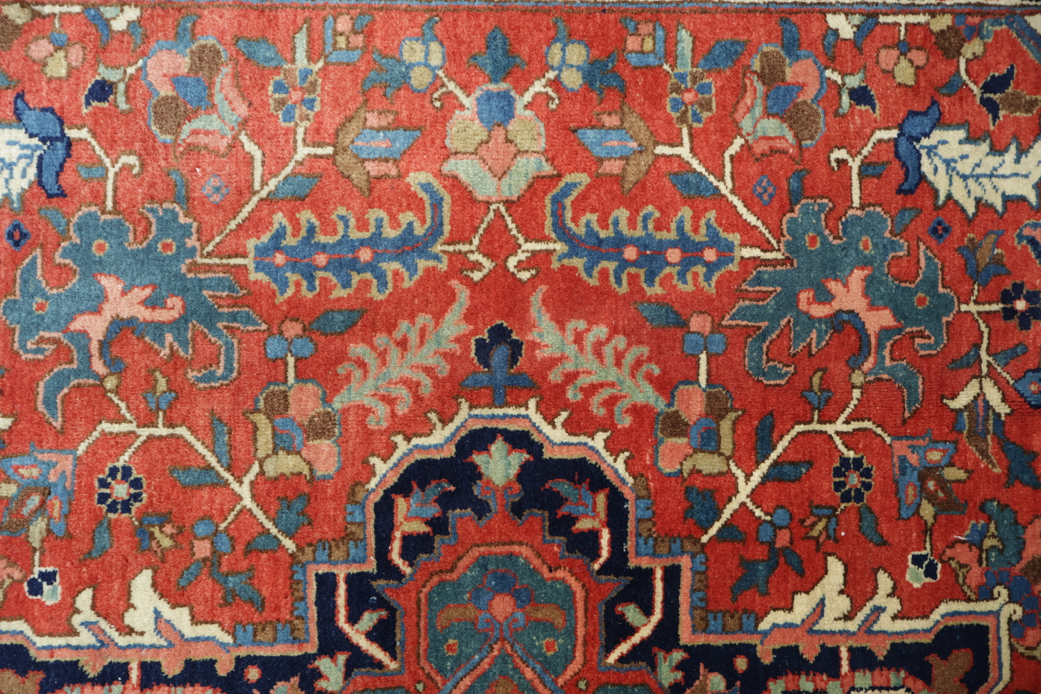Vegetable Dye Red Blue and Pink Geometric Heriz Persian Area Rug 9x12