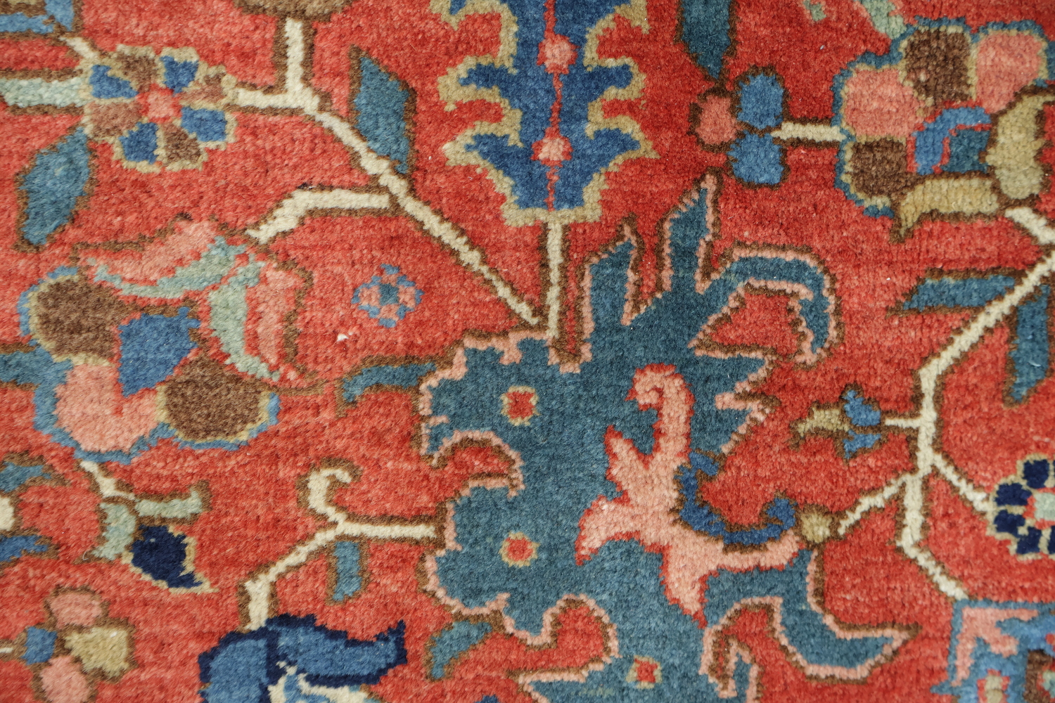 Vegetable Dye Red Blue and Pink Geometric Heriz Persian Area Rug 9x12