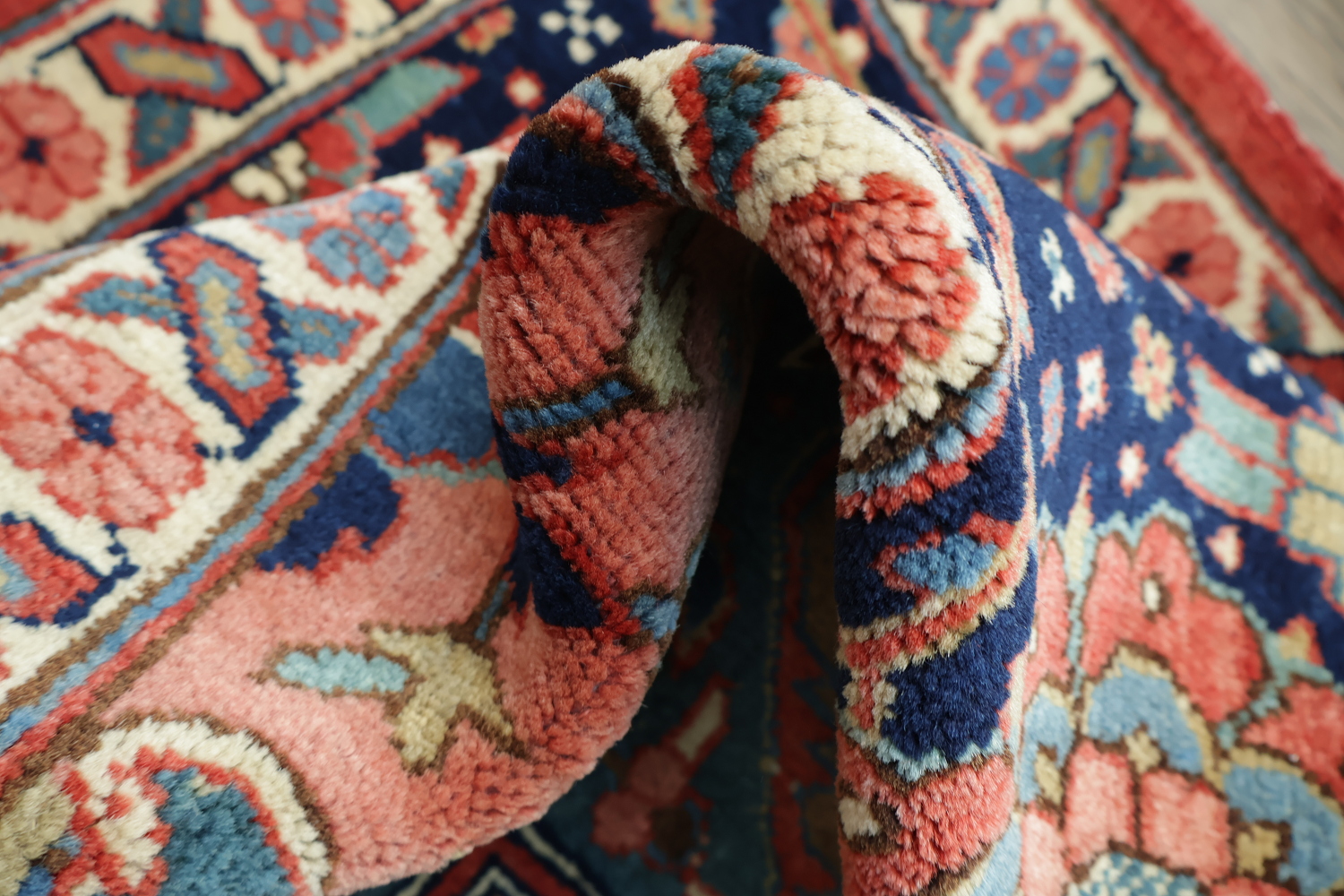 Vegetable Dye Red Blue and Pink Geometric Heriz Persian Area Rug 9x12