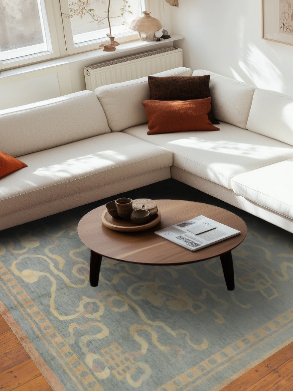Vegetable Dye Ziegler Blue Square Area Rug 8x8