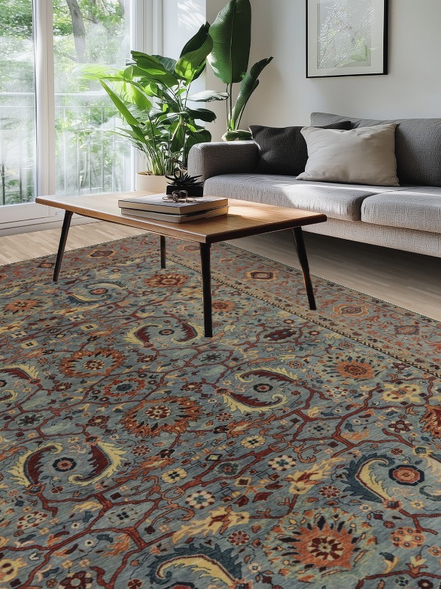 Floral Blue Ziegler Vegetable Dye Area Rug 9x12