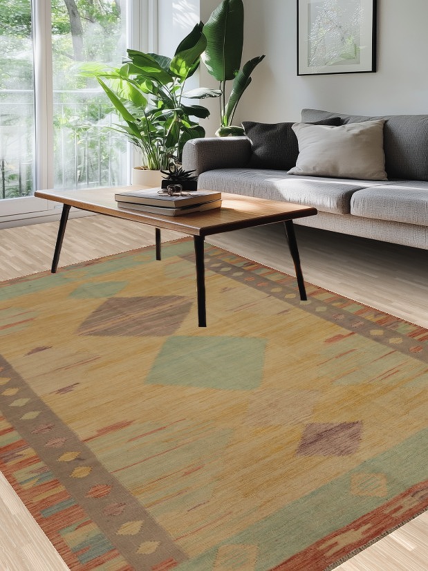 Diamon Patterns Wool Kilim Handwoven Area Rug 6x9