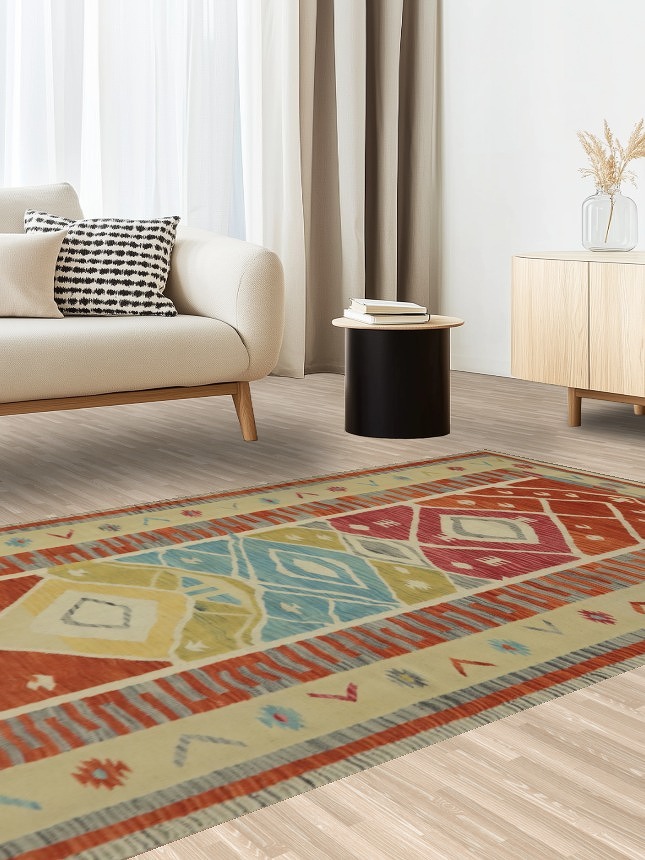 Tribal Wool Kilim Flat Weave Area Rug 5x8