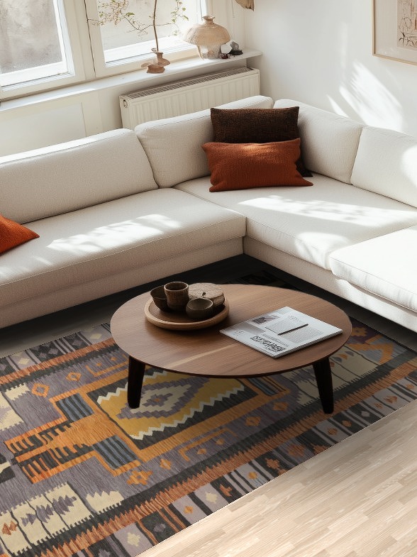 South Western Style Wool Kilim Area Rug 5x8