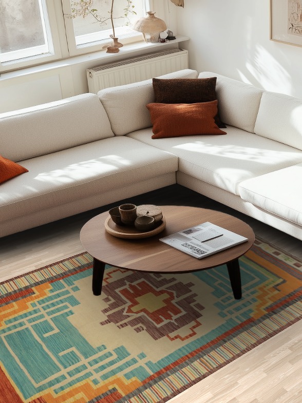 Geometric Wool Kilim Handwoven Area Rug 5x8