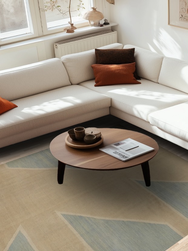 Soothing Beige and Blue Tones Modern Kilim Area Rug 7x10