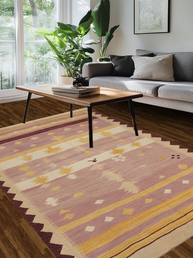 Geometric Wool Kilim Flat Weave Area Rug 6x9