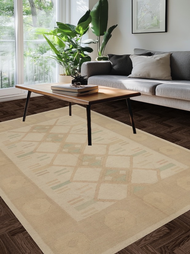 Subtle Geometric Designs Neutral Toned Kilim Area Rug 6x9