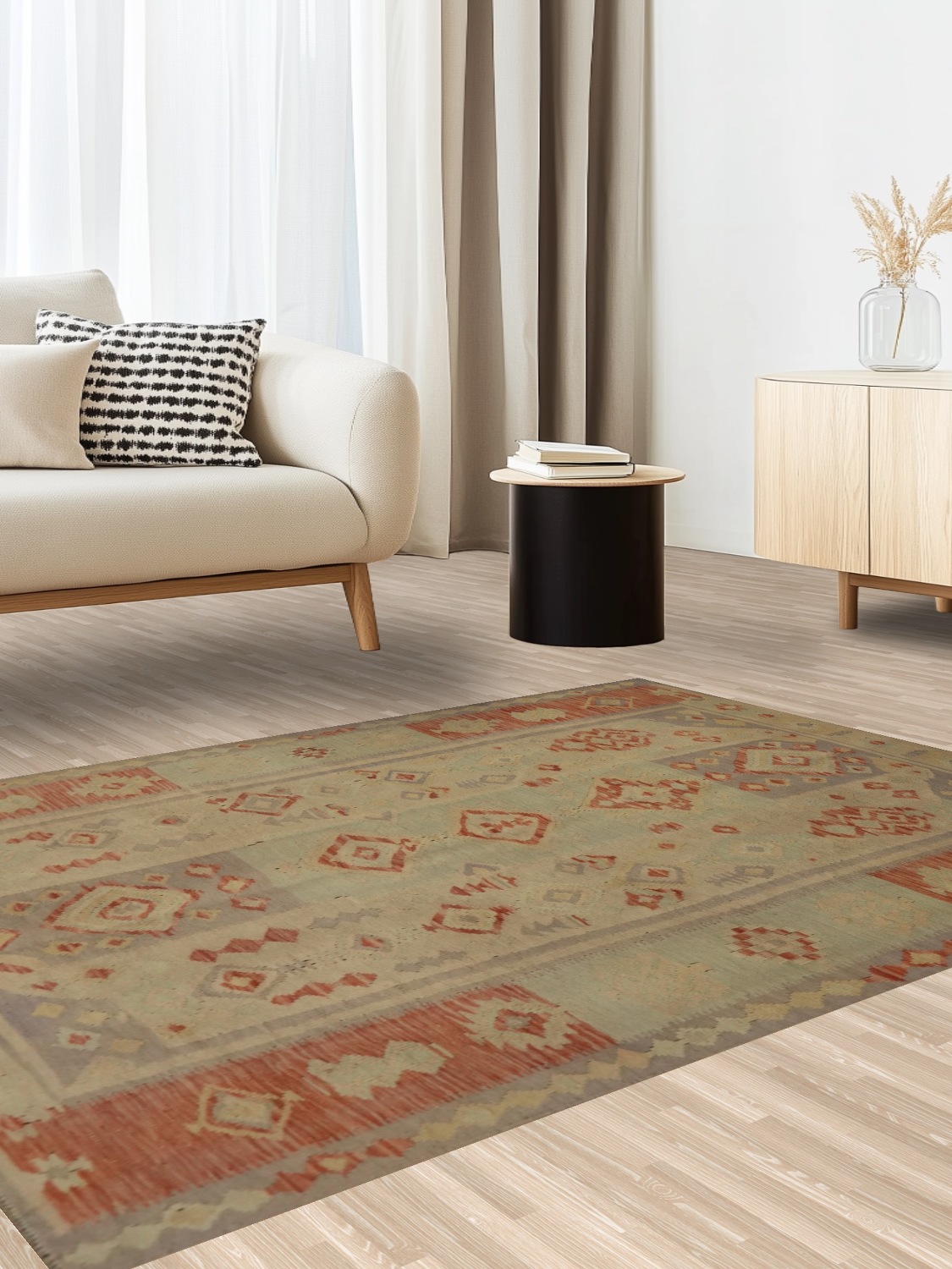 Earth Tones Wool Kilim Flat Weave Rug 5x6