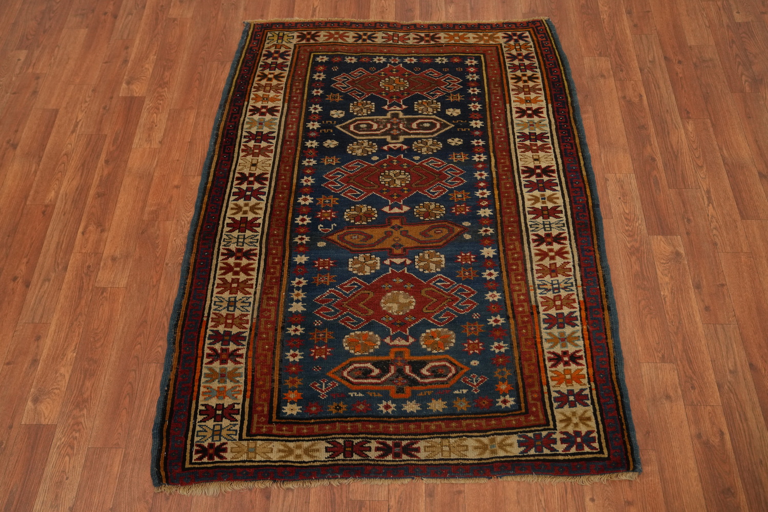 Pre-1900 Antique Kazak Vegetable Dye Rug 4x5