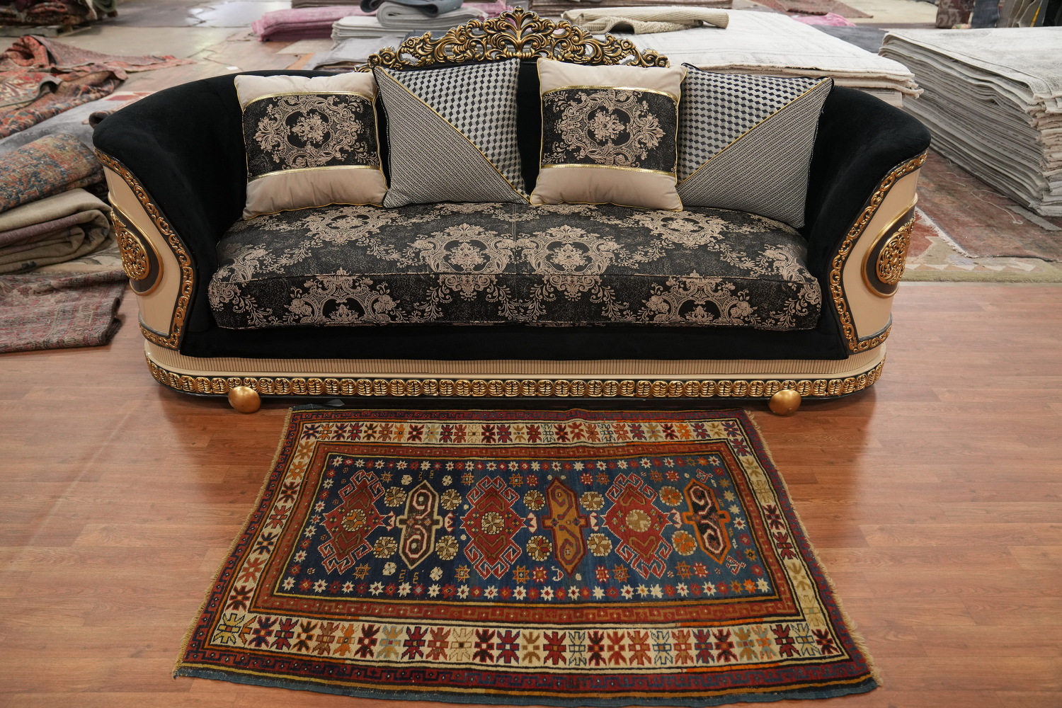 Pre-1900 Antique Kazak Vegetable Dye Rug 4x5