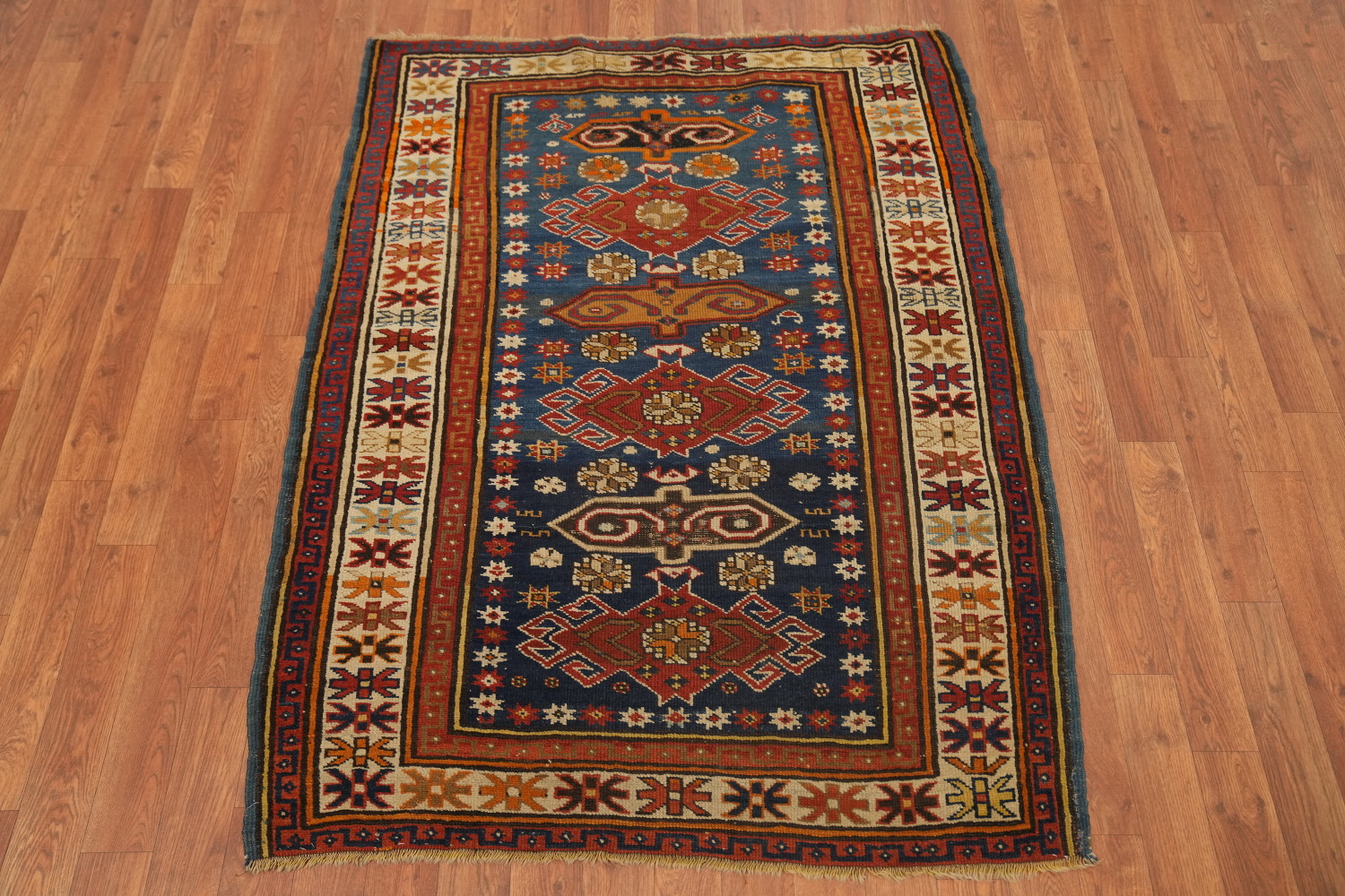 Pre-1900 Antique Kazak Vegetable Dye Rug 4x5