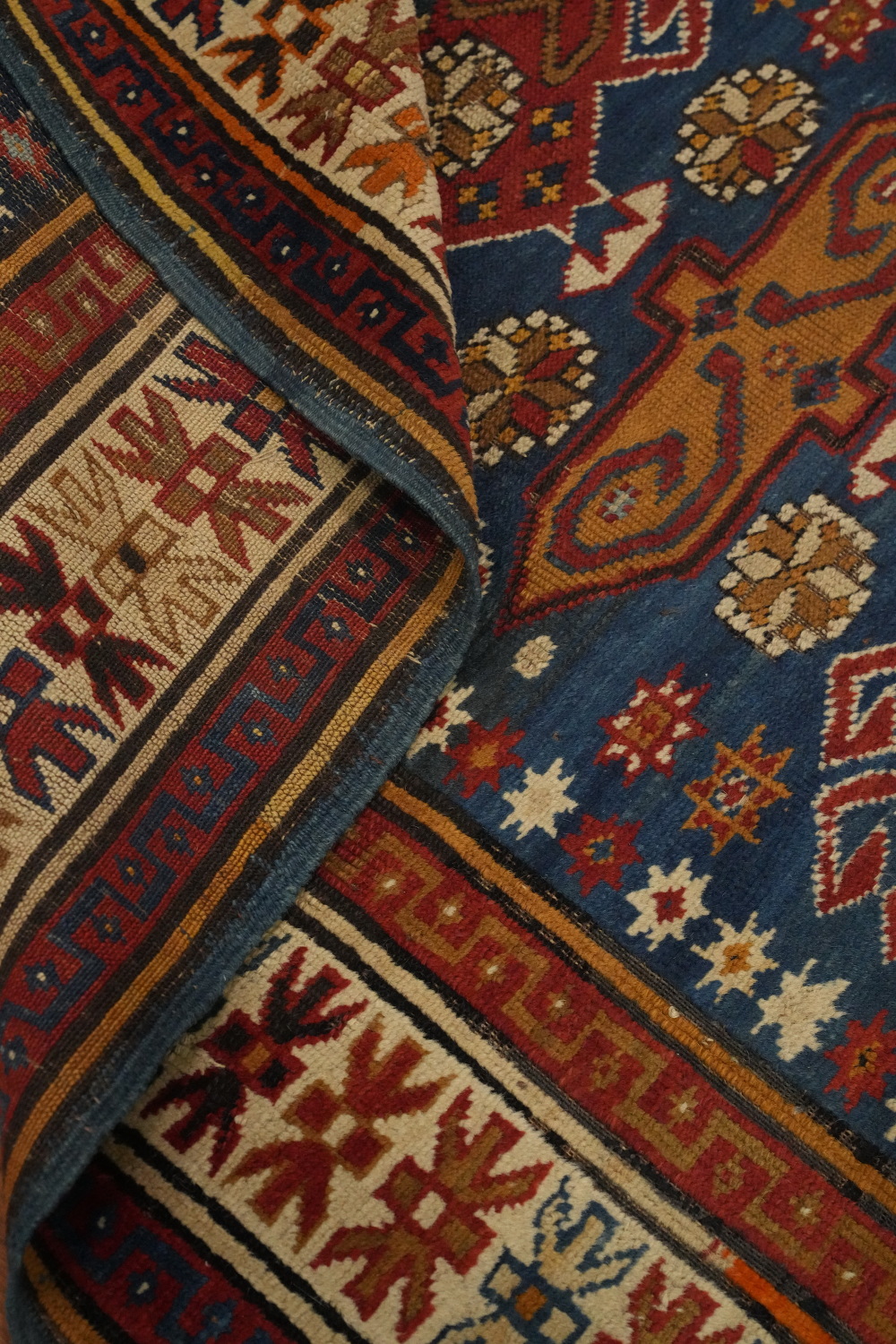 Pre-1900 Antique Kazak Vegetable Dye Rug 4x5